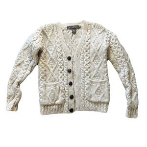 Vintage Inis Crafts 100% Wool Women's Cream Cable Knit Cardigan